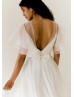 Flutter Sleeves Ivory Organza V Back Dreamy Wedding Dress